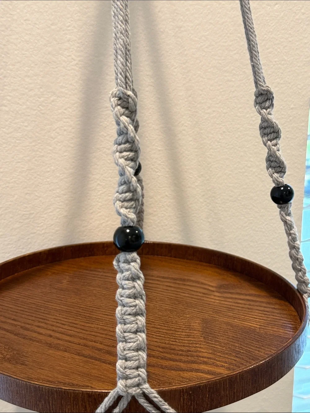 Macrame Plant Hanger with 12” Wood Shelf Indoor Light Gray New Home Decor - Picture 9 of 12